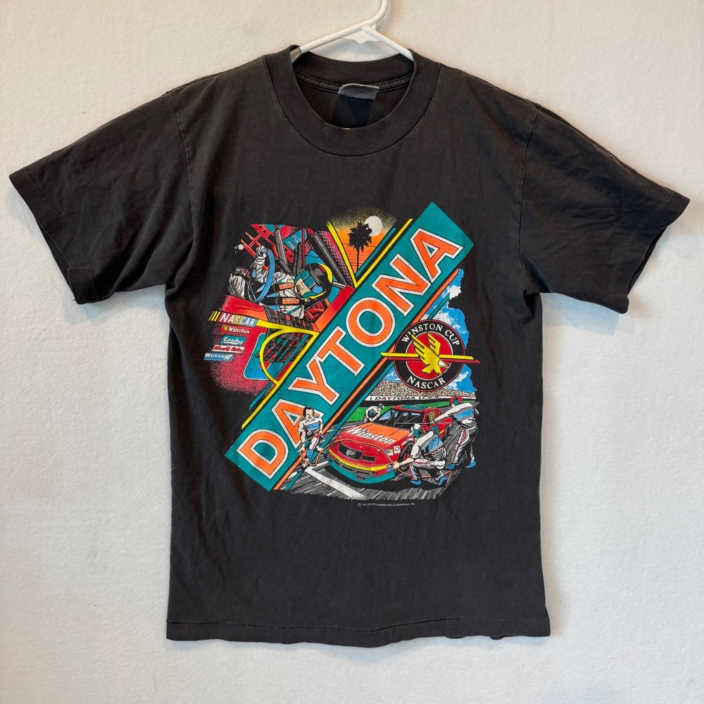 Vintage 1992 Daytona 500 NASCAR T-Shirt Oneita Power-T Black Single Stitch M